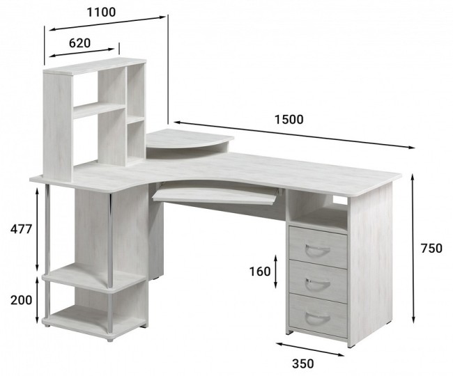 Стол компьютерный Эконом Стандарт С-237 + СЕ-237 (северное дерево светлое северное дерево светлое  1500x1100x750)