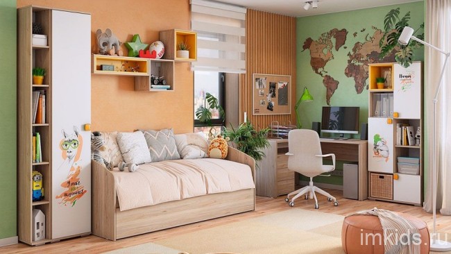 Шкаф платяной Зоо (дуб мария белый с цветным рисунком  402x546x2100)