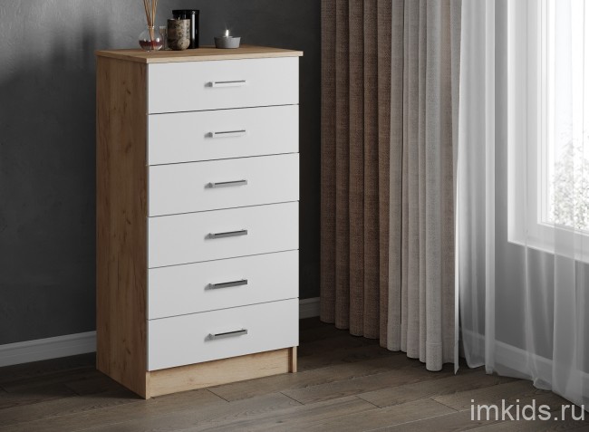 Комод высокий Катрин 4, дуб крафт золотой/белый