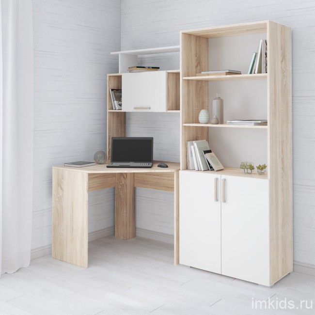 Стеллаж к столу компьютерному, дуб сонома/белый