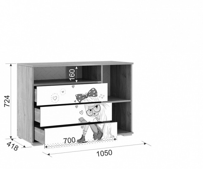 Тумба комбинированная Алина (дуб мария белый с цветным рисунком  1050x418x724)