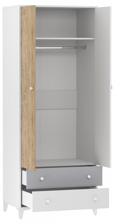 Шкаф платяной Морти НМ 041.10 (белый белый, дуб бунратти, серый  870x586x2210)
