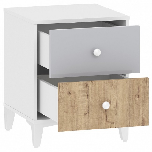 Тумбочка Морти НМ 041.11 (белый дуб бунратти, серый  452x446x562)
