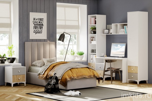 Тумбочка Морти НМ 041.11 (белый дуб бунратти, серый  452x446x562)