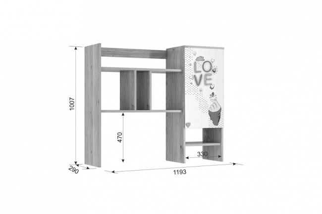 Надстройка Алина (дуб мария белый с цветным рисунком  1193x290x1007)