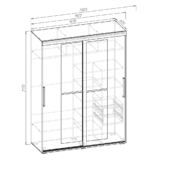 Шкаф-купе Магнат 1,6м, Венге, Дуб молочный