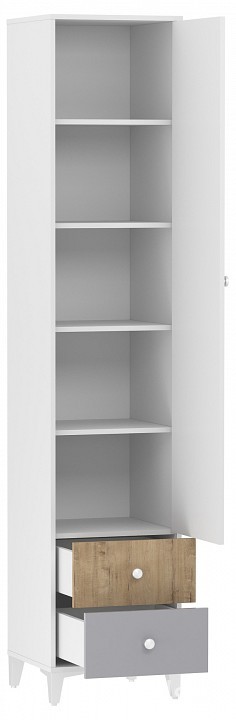 Шкаф для белья Морти НМ 041.13 (белый белый, дуб бунратти, серый  452x446x2210)