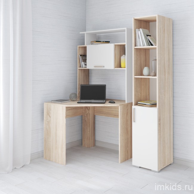 Пенал к столу компьютерному, дуб сонома/белый