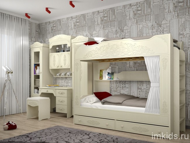 Кровать двухъярусная Ассоль плюс АС-25 (ваниль ваниль  2158x942x1787)