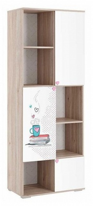 Стеллаж комбинированный Алина (дуб мария белый с цветным рисунком  706x418x1756)