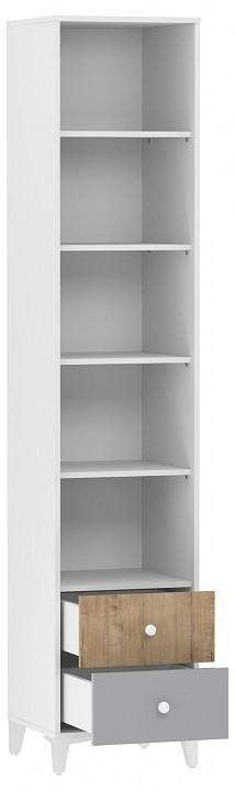 Стеллаж комбинированный Морти НМ 041.14 (белый дуб бунратти, серый  452x446x2210)