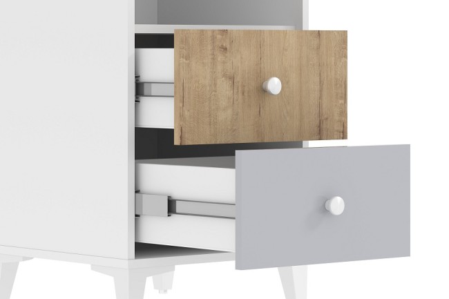 Стеллаж комбинированный Морти НМ 041.14 (белый дуб бунратти, серый  452x446x2210)