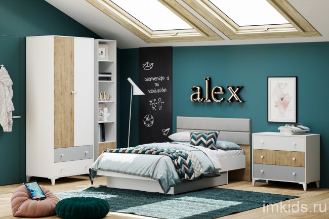 Стеллаж комбинированный Морти НМ 041.14 (белый дуб бунратти, серый  452x446x2210)