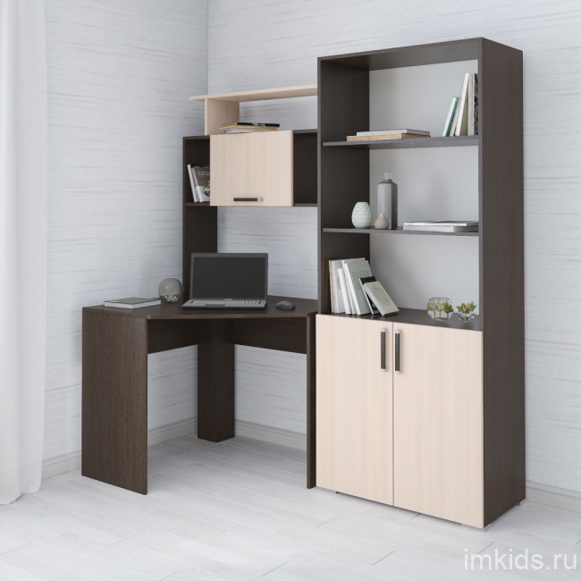 Стеллаж к столу компьютерному, венге/дуб молочный