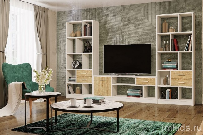 Тумба под ТВ Виктория ВИ-01К (белый структурный дуб роше  1600x350x600)