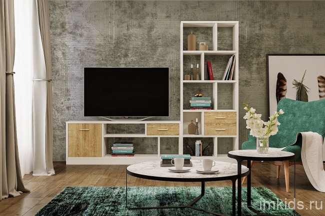 Тумба под ТВ Виктория ВИ-01К (белый структурный дуб роше  1600x350x600)