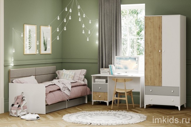 Стол письменный Морти НМ 041.16 (белый дуб бунратти, серый  1302x600x760)