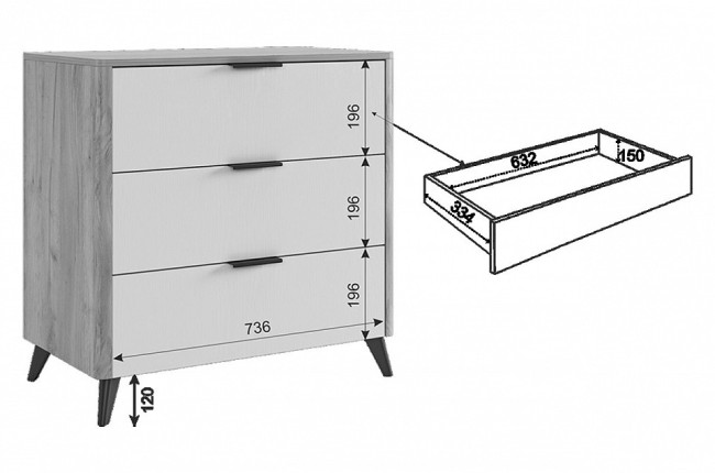 Комод Адам (дуб крафт золотой белое дерево  800x420x736)