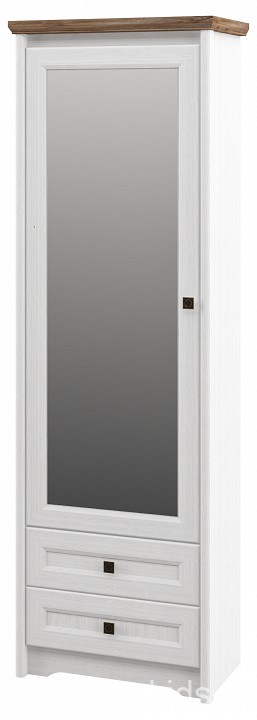 Шкаф для белья Тиволи МН-035-09 (белый, дуб стирлинг белый, зеркальный  690x380x2080)