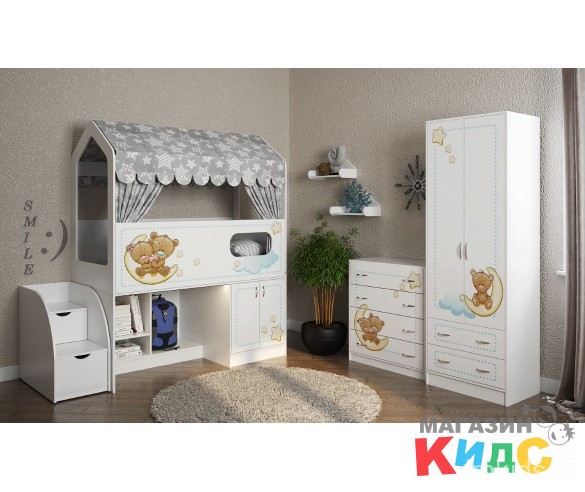 Кровать-чердак Сказка с игровой зоной 1882х2030х836 мм.