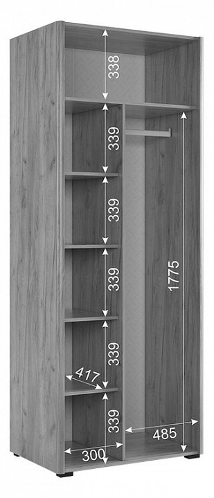 Шкаф платяной Адам (дуб крафт золотой белое дерево  864x500x2170)
