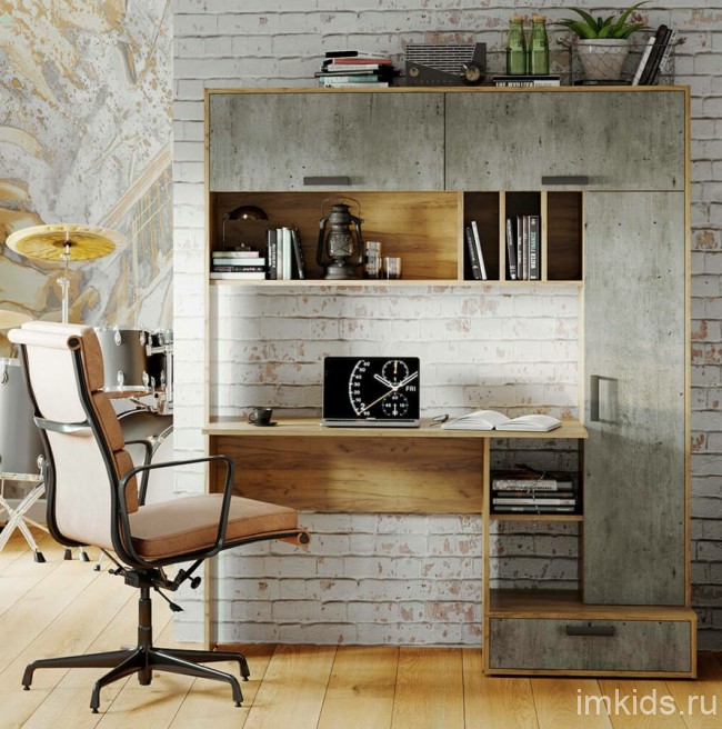 Стол письменный Техно, крафт/цемент