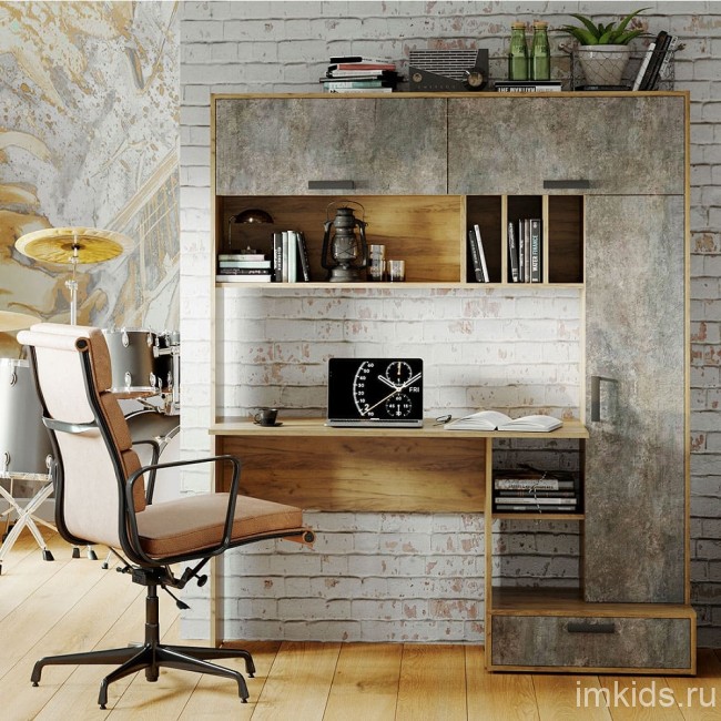 Стол письменный Техно, крафт/цемент