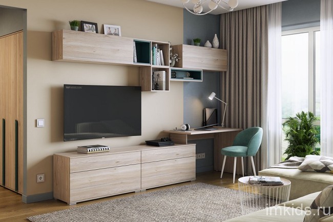 Шкаф платяной Лайк 05.01 (дуб мария дуб мария, изумруд  1200x550x2100)