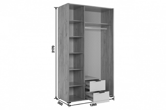 Шкаф платяной Адам (дуб крафт золотой белое дерево, зеркальный  1264x500x2170)